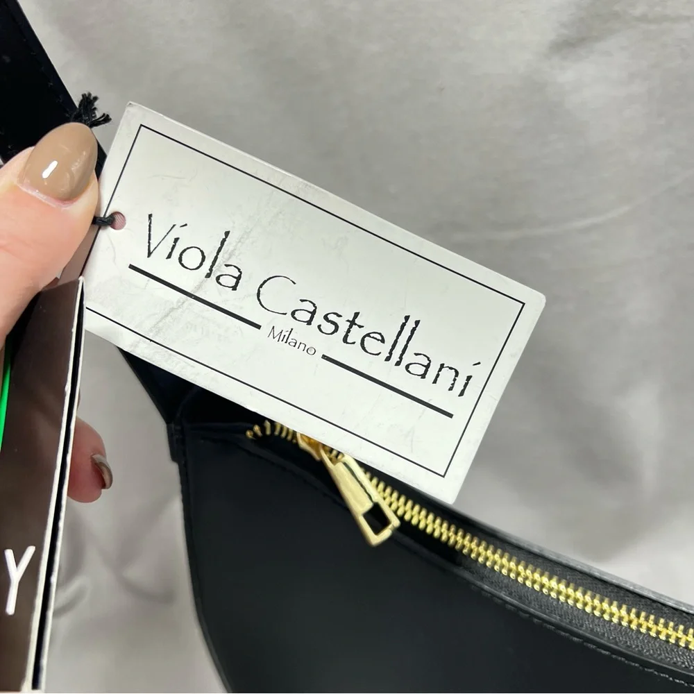 Viola‎ Castellani Black Leather Hobo Adjustable Strap Removable Crossbody Strap